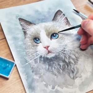 Ritratto di animale domestico dipinto a mano, ritratto da foto, ritratto di gatto, regalo per amante degli animali, regalo per proprietario di gatto, memoriale per animale domestico, memoriale per gatto