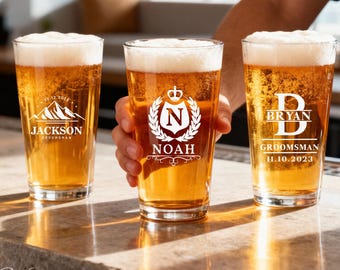 Personalized Beer Glass, Custom Engraved Pint Glass, Groomsmen Gift Idea, Groomsmen Beer Mug, Husband or Dad Gift, Christmas Gift