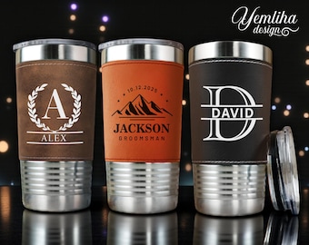 Personalized Leather Tumbler, Engraving Tumbler, Custom 20oz Cup,Leatherette Cup,Travel Mug, Anniversary Gifts,Groomsmen Gift,Christmas Gift