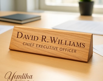 Personalized Wooden Desk Name Plate, Custom Engraved Office Name Sign, Walnut or Adler Desk Wedge, Teacher Gift, Office Desk Decor,Desk Name