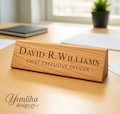 Personalized Wooden Desk Name Plate, Custom Engraved Office Name Sign, Walnut or Adler Desk Wedge, Teacher Gift, Office Desk Decor,Desk Name