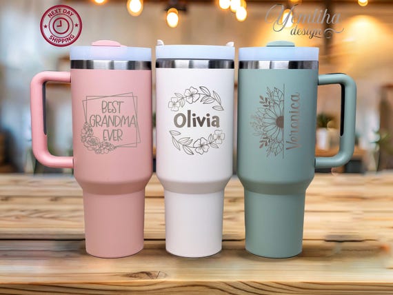 Personalized 40oz Tumbler with Handle: Laser Engraved Custom Logo