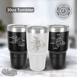 Dad Fist Bump Kids Names Tumbler, Tumbler Laser Engraved 30oz Stainless Steel Cup, Father&#39;s Day Gift for Daddy, Personalised Tumbler for Dad