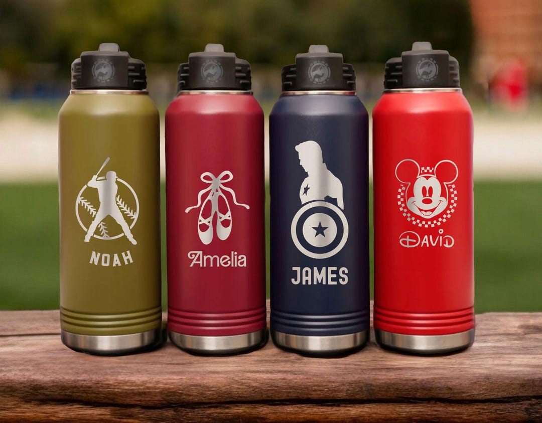 Personalized Kids Water Bottle With Straw: Laser Engraved Stainless ...