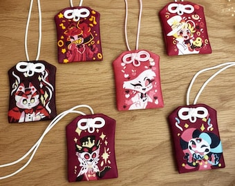 Japanese Omamori Inspired by Characters | Spiritual Decorative Fabric Amulet | Hazbin Hotel & Helluva Boss | Kawaii Collectible