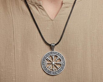 Vegvisir Viking Necklace with Futhark Runes | Norse Protection Amulet | Spiritual Viking Jewelry | Valentine’s Day Gift