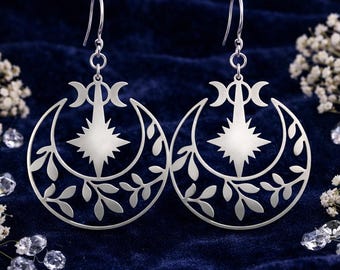 Triple Moon Earrings with Star | Lunar Spiritual Jewelry | Feminine Mystical Earrings