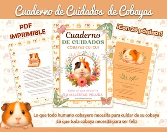 Guinea Pig Planner: Pet Care Journal, Adoption Certificate (Printable PDF in Spanish)