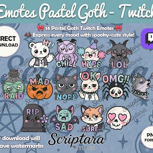Pastel Goth Twitch Emotes PNG Pack | 14 Cute Creepy Emojis for Streamers | Kawaii Spooky Chat Emotes for Twitch Discord YouTube