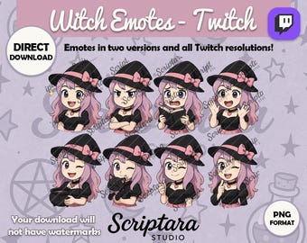 Kawaii Witch Emotes: Pastel Goth Twitch & Discord Streamer Set (Digital Download)