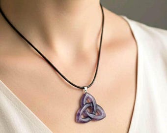Amethyst Triquetra Necklace | Celtic Symbol Protection Pendant | Spiritual Crystal Jewelry