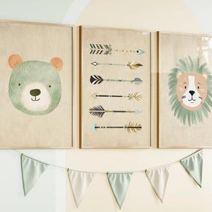 Adventure Awaits Collection: Whimsical Boho Nursery Wall Art | Nursery Wall Poster Set | Kids Room Prints | Green Poster Toddler&#39;s Room |