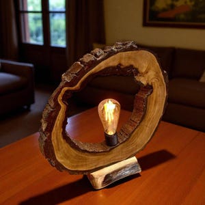 Handmade Walnut Wood Lamp | Rustic Natural Decor | Cozy Lighting | ANWAL WOOD Artisan Design