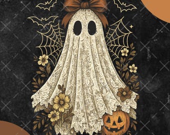 Fantasma de encaje lindo PNG, clipart de Halloween de Boo In Boojee, sublimación de fantasma de encaje vintage, lazo Boo PNG, camiseta de Halloween PNG, descarga digital