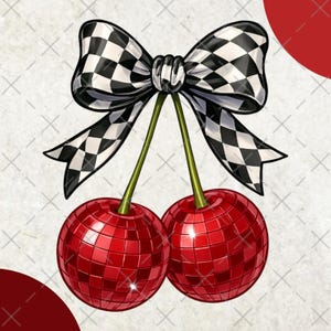 Trendige karierte Schleife PNG | Disco Kirsche PNG | Girly Retro Clipart | Kokette Ästhetik PNG | Sublimation Design Download