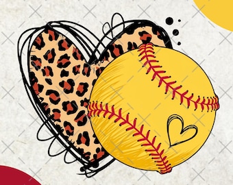 Corazón de softbol (PNG), Corazón de leopardo de softbol (PNG), Sublimación de softbol, Día de la Madre (PNG), Amante del softbol (PNG), Diseño PNG / Diseño de softbol