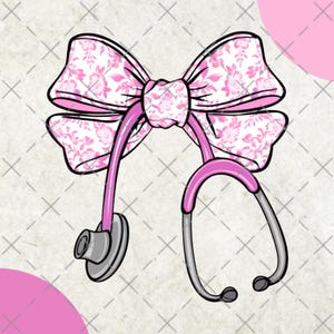 Pink Nurse Coquette Bow Stethoscope Nursing Doctor,Nurse Coquette Png, Nurse Bow Ribbon Stethoscope Sublimation designs Hand Drawn