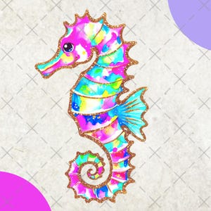 Preppy Neon Seahorse PNG, Summer Vibes Coastal Clipart, Retro Girly Beach Sublimation, Toddler Mermaid Ocean Png, Coquette Sea Life Design