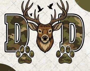 Hunter Dad PNG | Deer Hunting Sublimation Design | Camo Antler Dad Shirt PNG | Best Buckin' Dad Ever | Father's Day Hunting Digital Download