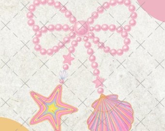 Coquette Clam Pearl Bow Png, Coastal Seashell Starfish PNG, Preppy Summer Vibes Pink Clam Png, Summer Beach, Girly Summer Png, Girls Trip