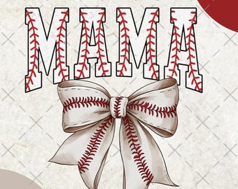 Baseball Mama PNG with Coquette Bow, Trendy Sublimation Design, Baseball Mom Shirt PNG, Game Day Ready, Girly Sports PNG, Digital Download
