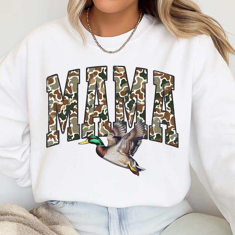 Camo Mama PNG, Mother's Day PNG, Flying Mallard Duck PNG, Duck Hunting Sublimation Design, hunting mom png, digital download image 2