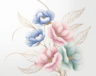 Paquete de imágenes prediseñadas de flores abstractas: 15 archivos JPG, flores secas, imágenes prediseñadas de acuarela imprimibles, descarga digital, manualidades de papel, revistas basura