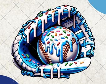 Baseball Ice Cream Drip Blue PNG Baseball Youth Sport Team Digital File Baseball Mom Ice Cream Sprinkle Sublimation Digital Download