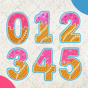 Baseball Ice Cream Drip Numbers 0-9 PNG | Waffle Cone Jersey Numbers Sublimation | Game Day Digital Download | Custom Sports Shirt Design