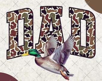 Camo Dad PNG, Flying Mallard Duck Sublimation, Father’s Day Hunting PNG, duck hunter shirt design, digital download for dtf/dtg