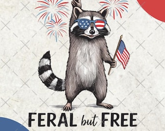 Vintage Patriotic Raccoon Design, Feral But Free, USA Flag Svg & Png for Sublimation, 4th of July , Funny Raccoon Shirt, Feral PNG Merica