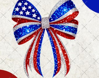 USA Patriotic Coquette Bow PNG Bundle, Faux Rhinestone Red White Blue 4th of July Clipart, Usa Girly Sublimation Bows, Memorial Day PNG