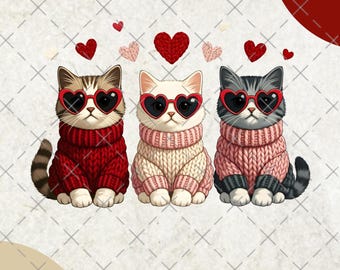 Kunstgarn Valentine Katzen PNG - Sublimationsdesign, häkeln Kitty digitaler Download, lustiger Katzenliebhaber Clipart, Knüpfhaken Garn Herz, Kunstgarn Png