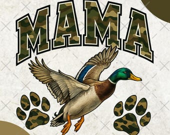 Camo Mama Duck PNG / Disegno a sublimazione di Duck Hunting Mom / Clipart di Germano reale per maglietta / Download digitale della stagione di caccia / Camo Mama PNG