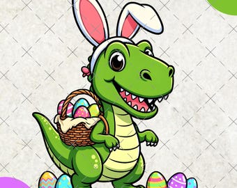Happy Easter Png, Easter Dinosaur Png, Retro Easter png, Bunny Ears T Rex Clipart, Bunny Dino Easter Png, Easter day Png, Easter bunny Png