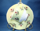 Antique Tea Cup Soy Wax Candle, YOUR SCENT CHOICE, Elizabethan China Yellow With Red Roses Fine Bone China Pedestal Tea Cup and Saucer Set
