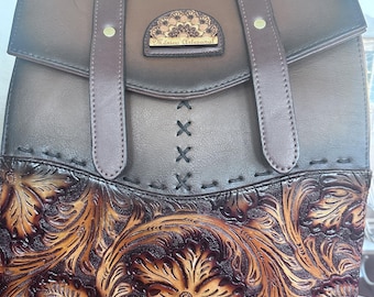 Hand Tooled Leather Backpack: Mexican Floral Handbag - Etsy display picture 3