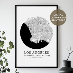 Los Angeles Monotone Karte Drucken, Geschenke für sie, Geschenke für ihn, Jubiläum, Los Angeles Digital druckbare, neutrale Ton Stadtkarte