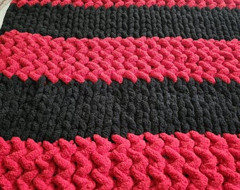 Red and Black Hand-knitted Blanket: item is fully customizable