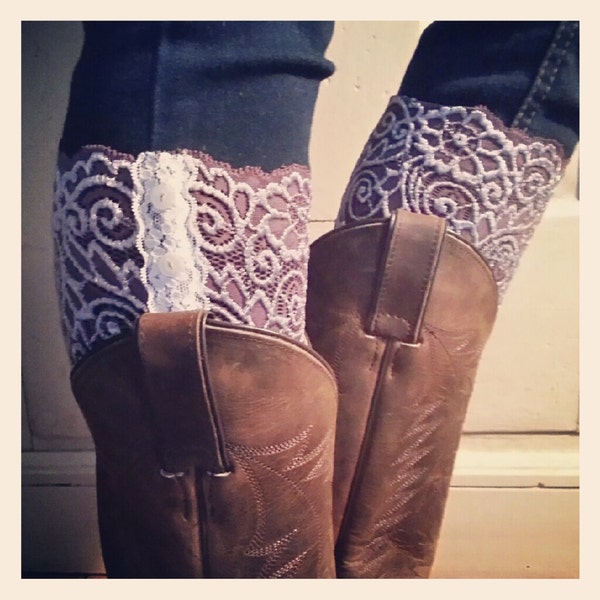 lace boot cuffs/ faux stockings/ leg warmers socks/ plum purple stretch lace/ lacy accessory
