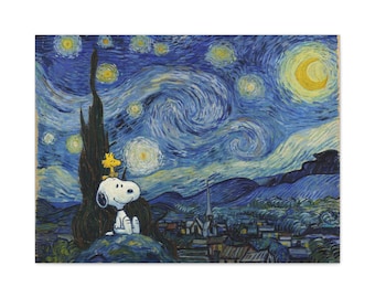 Snoopy and Woodstock Starry Night Canvas | Matte Stretched Wall Art