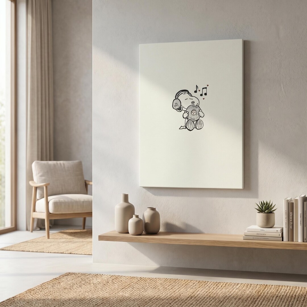 Sleeping Dog With Headphones Canvas Cute Snoopy Poster Peanuts Fan