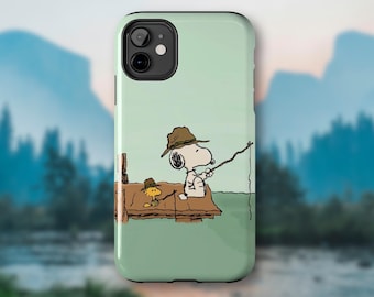 Snoopy Fishing Tough Phone Case | Whimsical Cartoon Cover