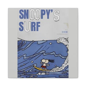 Lienzo de surf de Snoopy, decoración playera divertida, decoración infantil, arte veraniego, regalo para fans de Snoopy