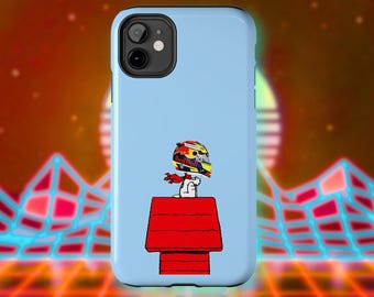 Funda para teléfono Snoopy de carreras, funda resistente y duradera, regalo para amantes de los coches.