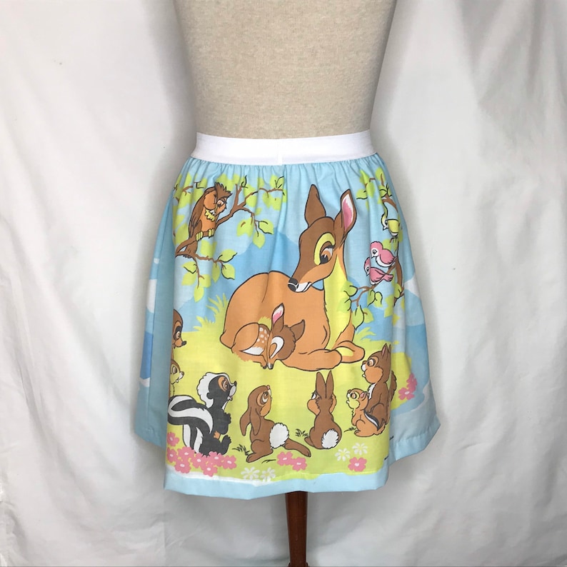Fits 30-36 waist Disney Bambi Ladies Skirt from upcycled vintage fabric