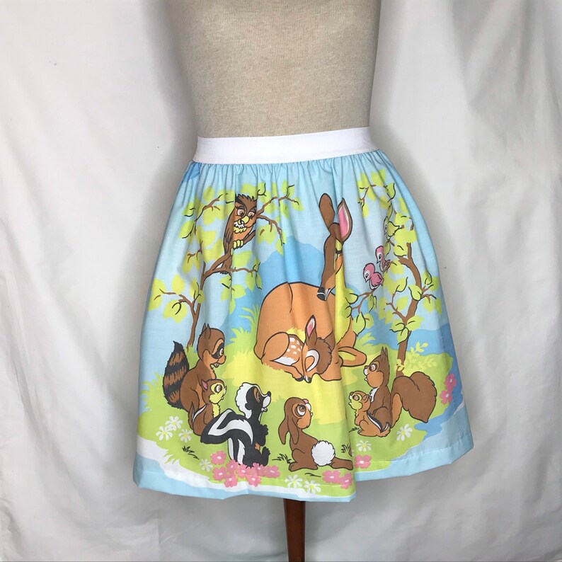 Fits 30-36 waist Disney Bambi Ladies Skirt from upcycled vintage fabric