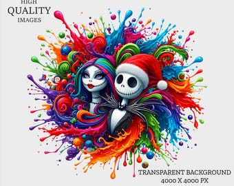 Jack and Sally Christmas PNG: Nightmare Cartoon (300 DPI)