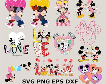 Mickey & Minnie Mouse SVG Bundle: Valentine's Day Clipart (Digital Download)