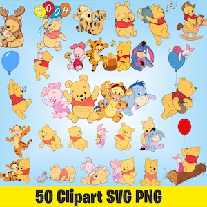 Baby Winnie the Pooh Clipart Bundle: Tigger, Eeyore, Piglet (PNG, SVG)